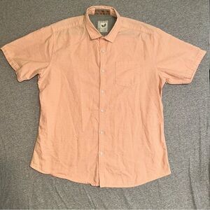 Alexander Julian Men XL Peach Organic Cotton Short Sleeve Button Up Shirt Peach